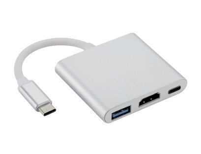 Fusion (3 ühes) USB-C multiport-adapter / USB 3.0 / HDMI / USB-C / hõbedane цена и информация | USB jagajad, adapterid | kaup24.ee