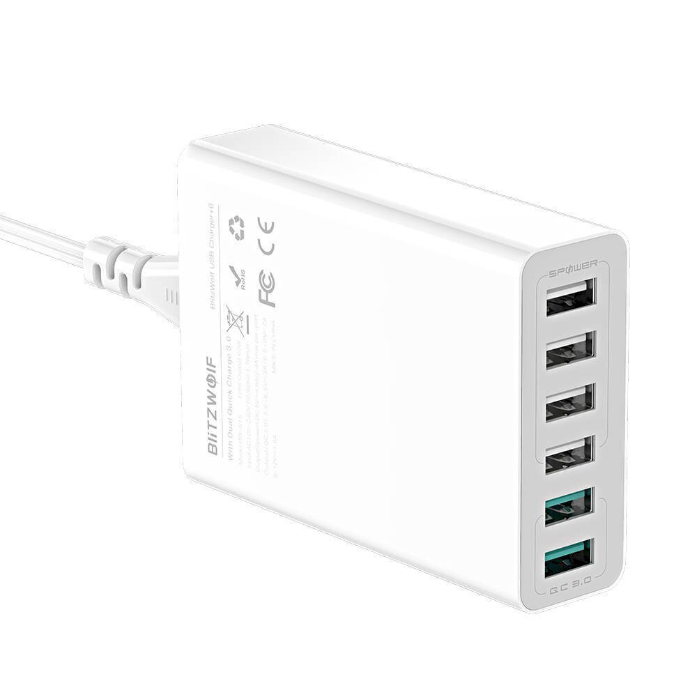 Reisilaadija BlitzWolf BW-S15 6 x USB / 60W / 4.8A / Quick Charge 3.0, valge цена и информация | Mobiiltelefonide laadijad | kaup24.ee