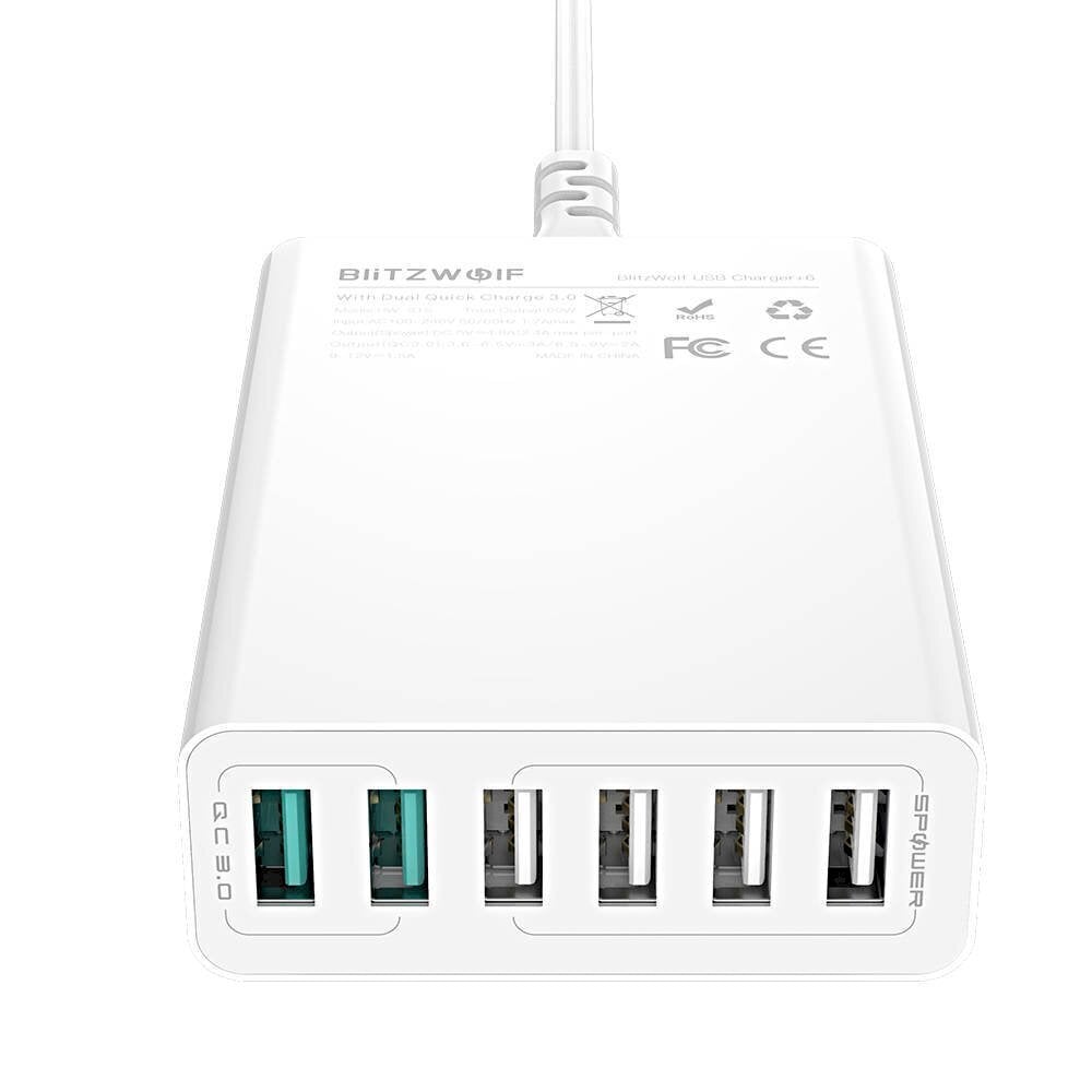 Reisilaadija BlitzWolf BW-S15 6 x USB / 60W / 4.8A / Quick Charge 3.0, valge hind ja info | Mobiiltelefonide laadijad | kaup24.ee