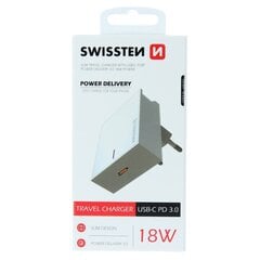 Swissten Premium 18W Travel Charger USB-C PD 3.0: 5V / 3A / 9V / 2A, 12V / 1.5A White hind ja info | Mobiiltelefonide laadijad | kaup24.ee