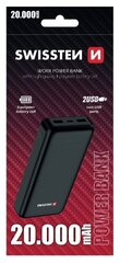 Swissten Worx Power Portable Power Bank 2x 2.4А USB / Smart IC / 20000 mAh / Black цена и информация | Зарядные устройства Power bank | kaup24.ee