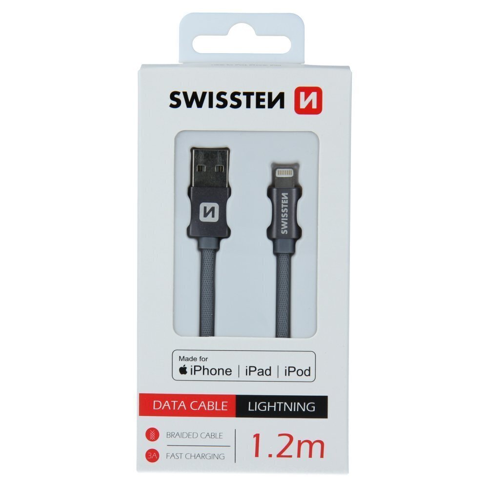 Swissten (MFI) Textile Fast Charge 3A Lightning (MD818ZM/A) Data and Charging Cable 1.2m Grey hind ja info | Kaablid ja juhtmed | kaup24.ee