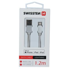 Кабель для зарядки и переноса данных Swissten (MFI) Textile Fast Charge 3A Lightning (MD818ZM/A), 1.2 м, серебряный цена и информация | Swissten Бытовая техника и электроника | kaup24.ee