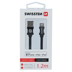 Swissten (MFI) Textile Fast Charge 3A Lightning (MD818ZM/A) Data and Charging Cable 1.2m Black цена и информация | Кабели и провода | kaup24.ee