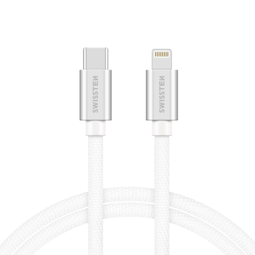 Swissten Textile Universal Quick Charge 3.1 USB-C to Lightning Data and Charging Cable 1.2m Silver цена и информация | Kaablid ja juhtmed | kaup24.ee