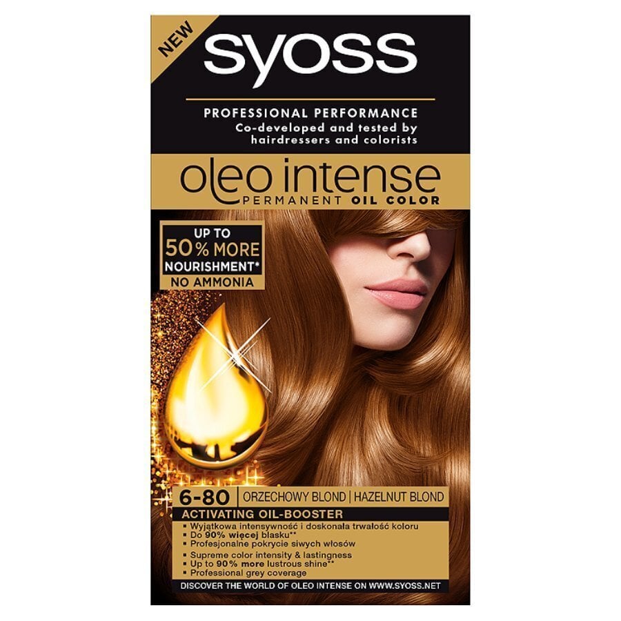 Juuksevärv SYOSS OLEO INTENSE, 6-80 Hazelnut Blond hind ja info | Juuksevärvid | kaup24.ee