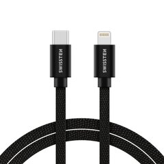 Swissten Textile Universal Quick Charge 3.1 USB-C to Lightning Data and Charging Cable 1.2m Black hind ja info | Swissten Telerid ja tarvikud | kaup24.ee