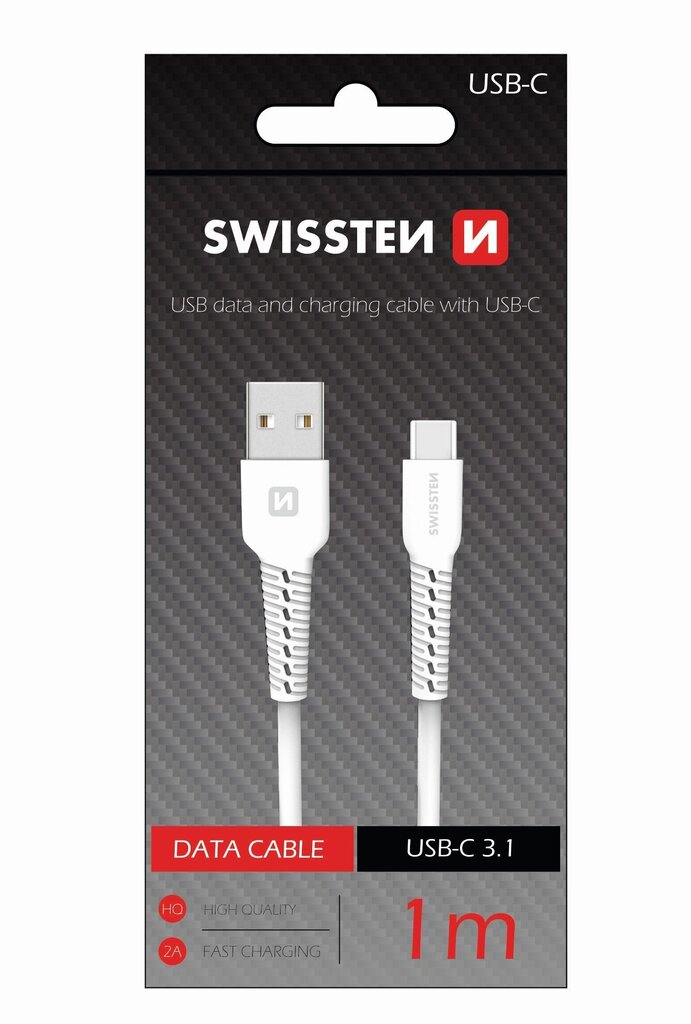 Swissten Basic Universal Quick Charge USB-C Data and Charging Cable 1m White hind ja info | Mobiiltelefonide kaablid | kaup24.ee