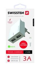 Зарядное устройство Swissten Premium USB 3А / 15Вт с проводом Lightning (MD818), 120 см, белое цена и информация | Зарядные устройства для телефонов | kaup24.ee