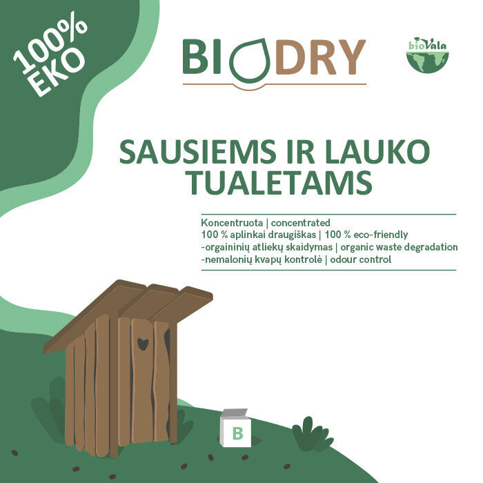 Vahend kuiv- ja välikäimlatele BioVala - BIODRY, 500 g / 10 m3 hind ja info | Mikroorganismid, bakterid | kaup24.ee