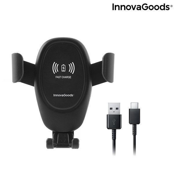 InnovaGoods V0103067 Air Vent Car Holder With Wireless Charging + Micro USB Cable Black цена и информация | Mobiiltelefonide hoidjad | kaup24.ee