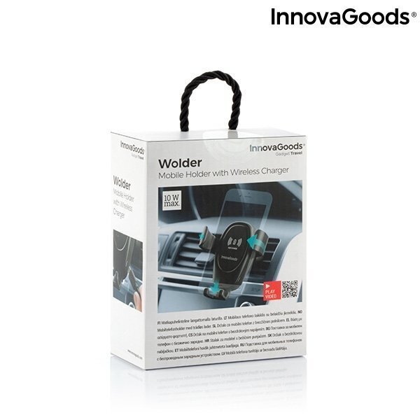 InnovaGoods V0103067 Air Vent Car Holder With Wireless Charging + Micro USB Cable Black цена и информация | Mobiiltelefonide hoidjad | kaup24.ee