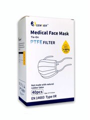Sertifitseeritud Meditsiinilised näomaskid NANO filtriga nööridega, 40 tk., BFE / VFE 99,9% hind ja info | Esmaabi | kaup24.ee