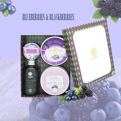 Kinkekomplekt (Soolakoorija 300g + Kehajogurt 200g + Dušigeel 200ml + Vannipallid 145g) Bluberries-Blackberries Saules Fabrika hind ja info | Kehakoorijad | kaup24.ee