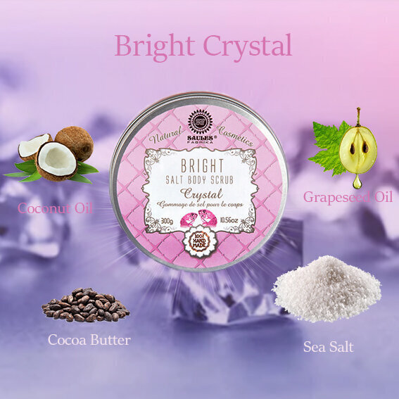 Kinkekomplekt (Soolakoorija 300g + Kehajogurt 200g + Dušigeel 200ml + Glütseriinseep 80g) Bright Crystal Saules Fabrika hind ja info | Kehakoorijad | kaup24.ee