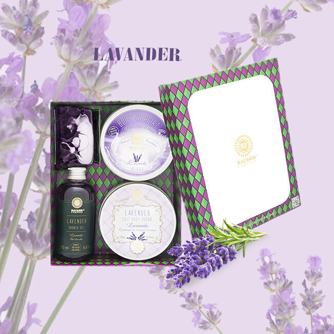 Kinkekomplekt (Soolakoorija 300g + Kehajogurt 200g + Dušigeel 200ml + Glütseriinseep 80g) Lavender Saules Fabrika hind ja info | Kehakoorijad | kaup24.ee