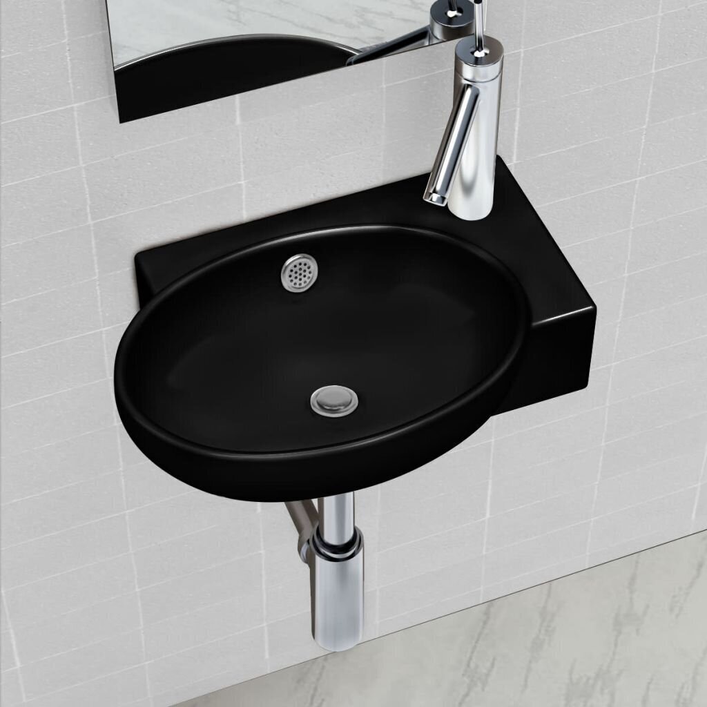 Keraamiline vannitoavalamu, must, ümmargune hind ja info | Kraanikausid, valamud | kaup24.ee