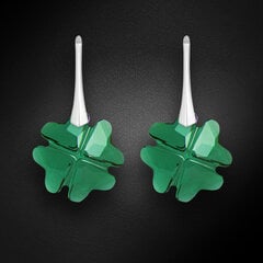Naiste hõbedased kõrvarõngad DiamondSky „Clover (Emerald)“ Swarovski kristallidega hind ja info | Kõrvarõngad | kaup24.ee