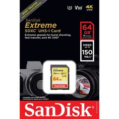 Mälukaart Secure Digital Extreme 64GB, 150/60MB/s цена и информация | Карты памяти | kaup24.ee