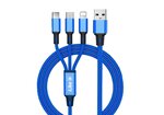 iLike CCI02 Põimitud traat Püsiv USB 3in1 kaabelkomplekt USB-mikro USB / Lightning / Type-C 1m Sinine