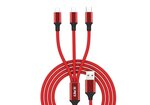 iLike CCI02 Põimitud traat Püsiv USB 3in1 kaabelkomplekt USB-mikro USB / Lightning / Type-C 1m punane