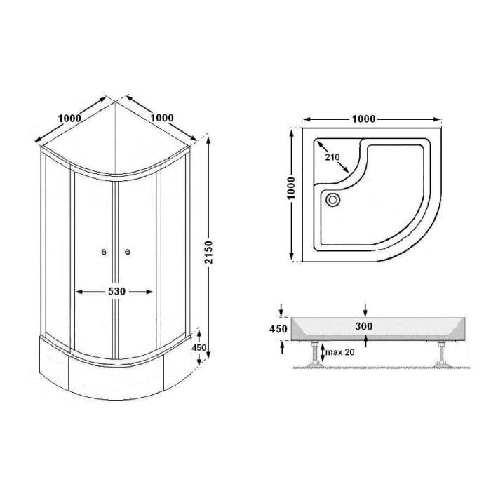 Dušikabiin Euroliux SO70-18, 100x100 mm цена и информация | Dušikabiinid | kaup24.ee