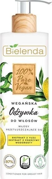 Toitev volüümi andev palsam rasustele ja liibuvatele juustele Bielenda 100% Pure Vegam, 240 ml hind ja info | Juuksepalsamid | kaup24.ee