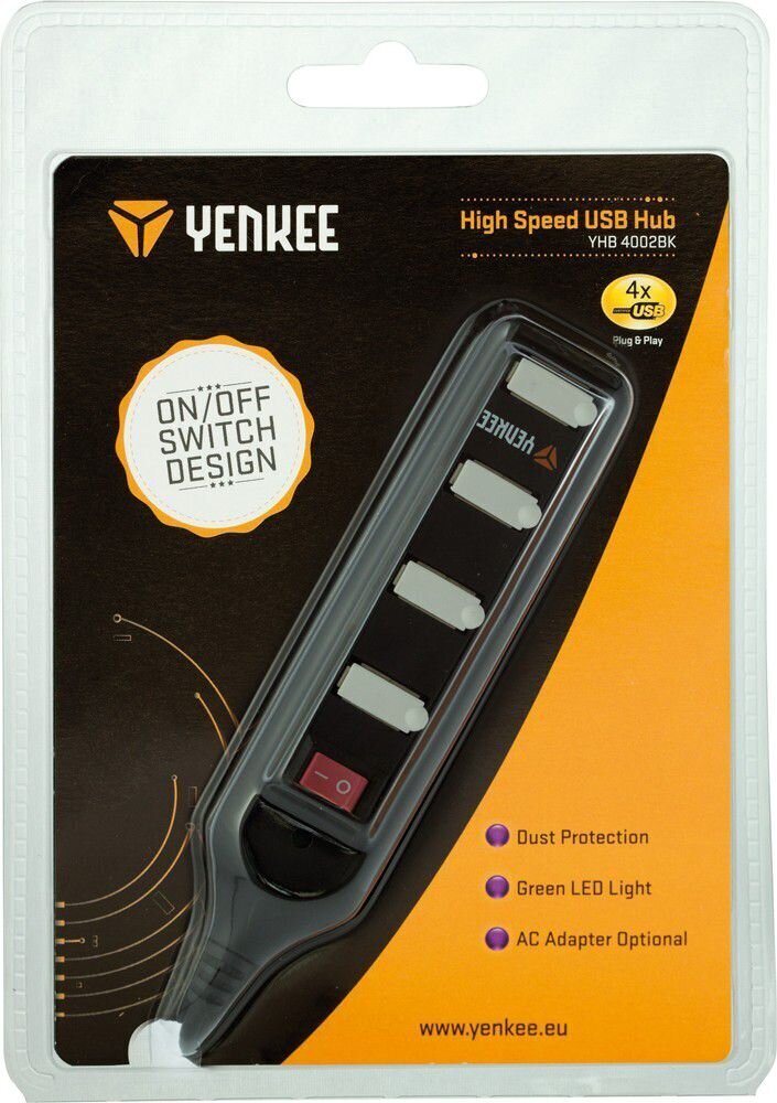 USB jaotur YENKEE YHB 4002BK, USB A - 4x USB 2.0, On/Off, 0.6m hind ja info | USB jagajad, adapterid | kaup24.ee