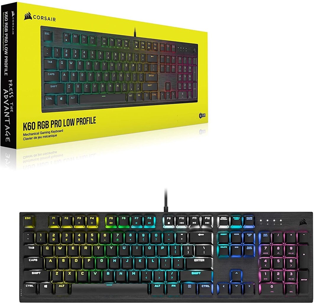 Mänguklaviatuur Corsair K60 RGB Pro Low Profile, must цена и информация | Klaviatuurid | kaup24.ee