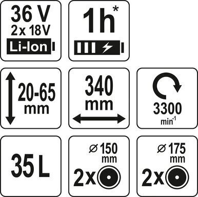 Akuga muruniiduk YATO 36V=2X18V YT-85221 hind ja info | Muruniidukid | kaup24.ee