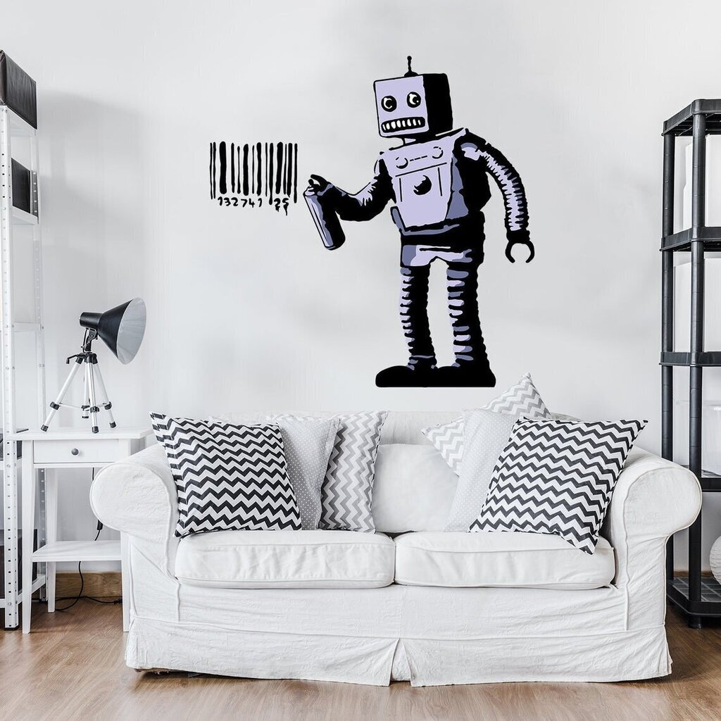 Banksy Robot Vöötkoodiga Vinüülkleebis - Tänavakunsti Graffiti Masina Seina Kleebis - Seinakleebis Suurus 120 X 120 Cm цена и информация | Seinakleebised | kaup24.ee