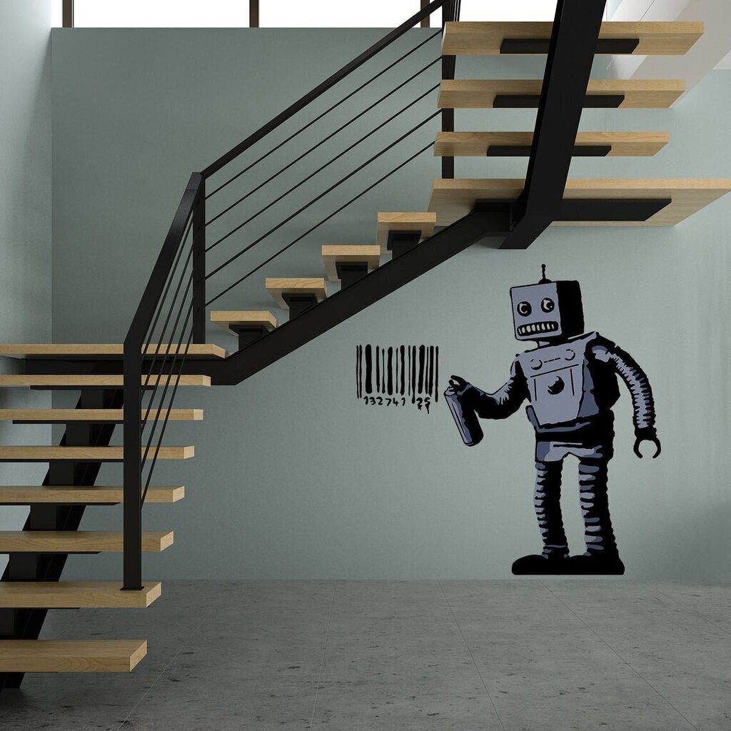 Banksy Robot Vöötkoodiga Vinüülkleebis - Tänavakunsti Graffiti Masina Seina Kleebis - Seinakleebis Suurus 120 X 120 Cm цена и информация | Seinakleebised | kaup24.ee