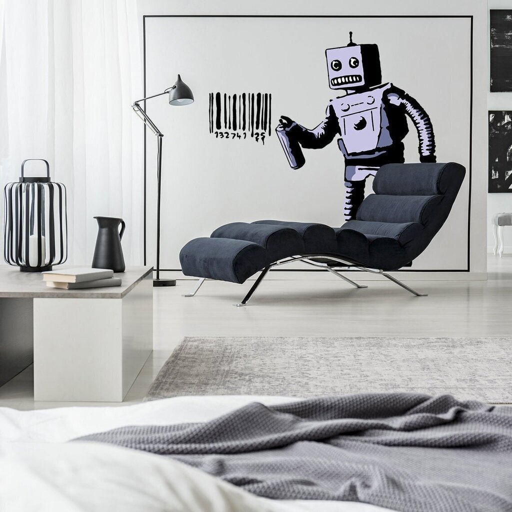 Banksy Robot Vöötkoodiga Vinüülkleebis - Tänavakunsti Graffiti Masina Seina Kleebis - Seinakleebis Suurus 120 X 120 Cm цена и информация | Seinakleebised | kaup24.ee