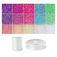 Niidid ja klaasist ümmargused toruhelmed 12/0 RainBow® 15 pastelset värvi 10 g komplekt цена и информация | Принадлежности для изготовления украшений, бисероплетения | kaup24.ee