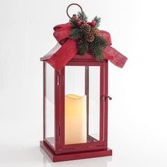 Красная металлический фонарь со светодиодной свечей цена и информация | Рождественские украшения | kaup24.ee