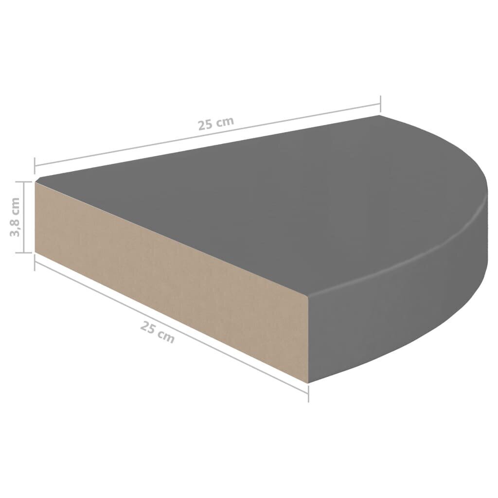 Seinale kinnitatav nurgariiul VidaXL, 4 tk., 25x25x3.8 cm, hall hind ja info | Riiulid | kaup24.ee