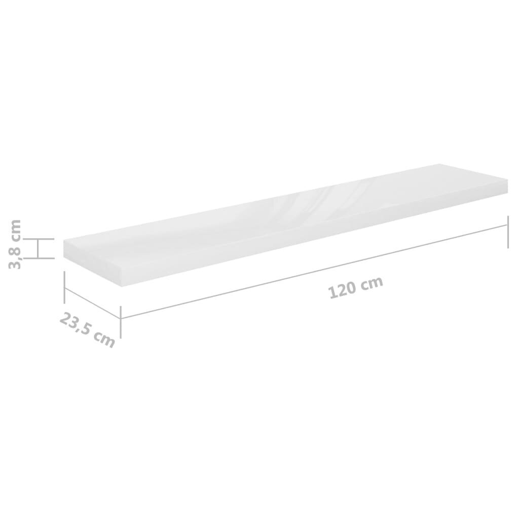 Seinariiul VidaXL, 4 tk., 120x23.5x3.8 cm, valge hind ja info | Riiulid | kaup24.ee