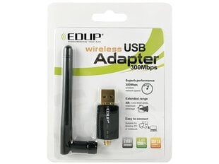 EDUP EP - MS1581 USB WiFi Adapter / 2dBi antenn / 300Mbps / 802.11n / Must hind ja info | USB jagajad, adapterid | kaup24.ee