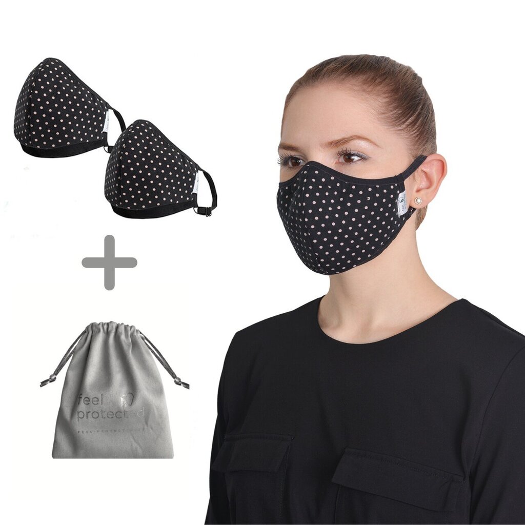 Korduvkasutatav mask (2 tükki) 1016/Ergo plus must lootosega ( täpiline ) kott maskide hoidmiseks. цена и информация | Esmaabi | kaup24.ee
