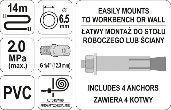 Automaatne õhuvoolikurull 1/4'' Yato (YT-24243) цена и информация | Käsitööriistad | kaup24.ee