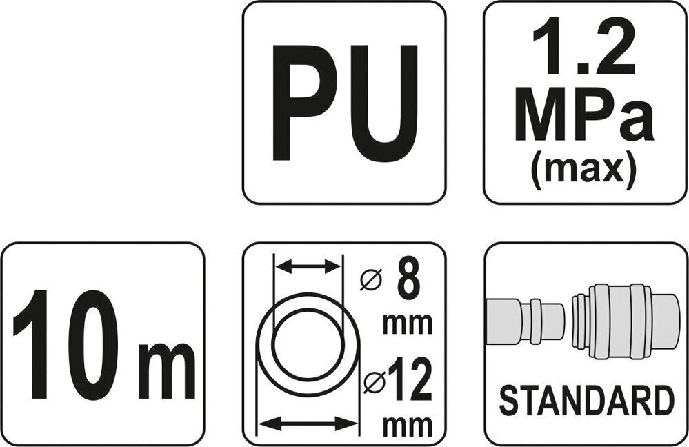 Spiraalvoolik otsikuga (polüuretaan) L-10m d-8mm Yato (YT-24208) цена и информация | Kompressorid | kaup24.ee