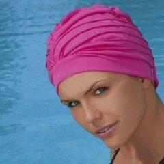 Ladies fabric swimcap with plastic lining and soft headband 3403 43 pink цена и информация | Шапочки для плавания | kaup24.ee