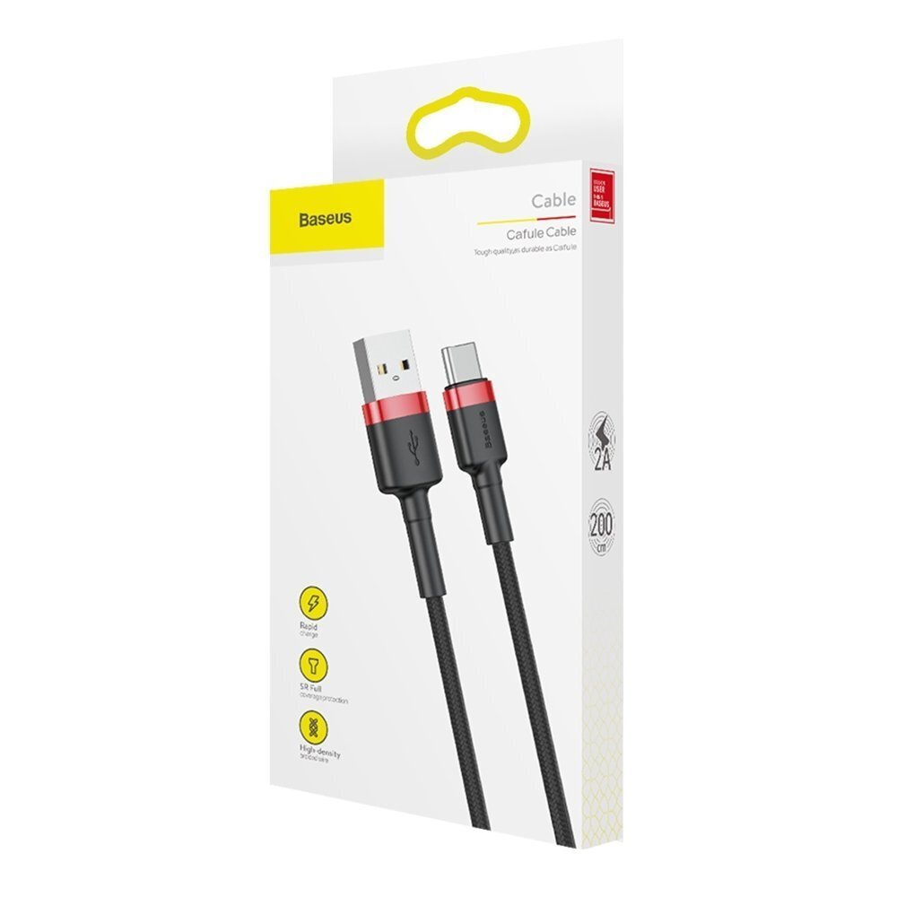 Välgulaadimiskaabel Baseus Cafule CATKLF-C91 USB-C, 3A / PD / QC 3.0 / 200 cm, must hind ja info | Mobiiltelefonide kaablid | kaup24.ee