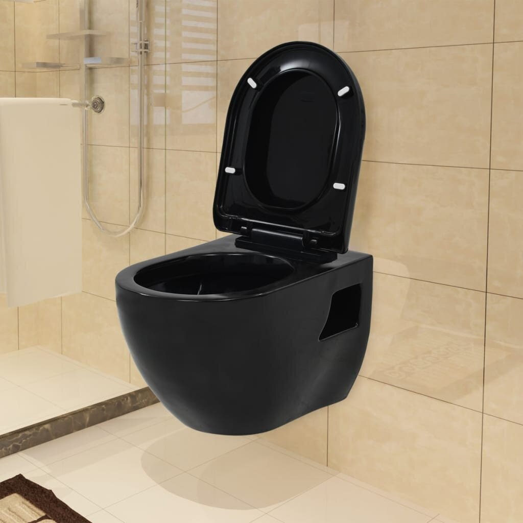 Seinale paigaldatav WC-pott varjatud paagiga, must цена и информация | WС-potid | kaup24.ee