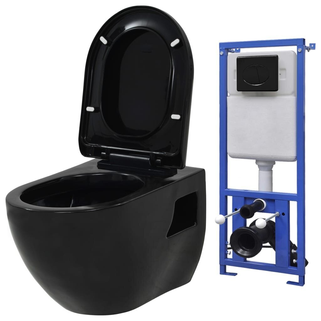 Seinale paigaldatav WC-pott varjatud paagiga, must цена и информация | WС-potid | kaup24.ee