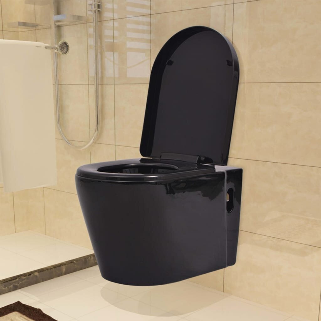 Seinale paigaldatav WC-pott varjatud paagiga, must hind ja info | WС-potid | kaup24.ee