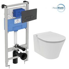 Seinale paigaldatav raamiga WC-pott Komplekti kuulub aeglaselt sulguva kaane ja peidetud süsteemiga Prosys 120M Ideal Standard Connect Air AquaBlade WC-pott, samuti must tualettpoti nupp. цена и информация | Унитазы | kaup24.ee