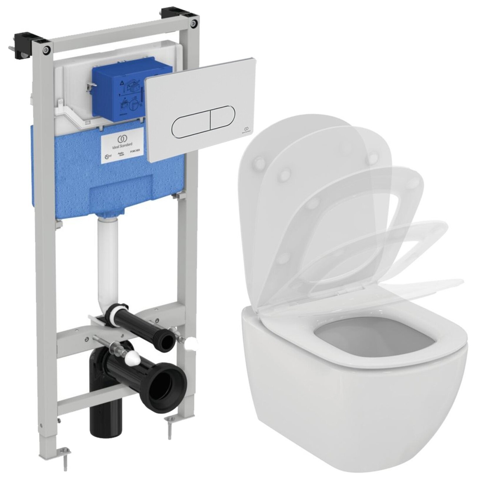 Seinale paigaldatav raamiga WC-pott Komplekti kuulub aeglaselt sulguva  kaane ja peidetud süsteemiga Prosys 120M Ideal Standard Tesi AquaBlade WC- pott, samuti kroomitud WC-poti nupp. Kood R030501 hind | kaup24.ee