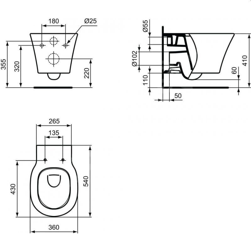 Seinale paigaldatav WC-pott Ideal Standard WC Connect Air Aquablade aeglaselt sulguva kaanega E005401 / E036601 hind ja info | WС-potid | kaup24.ee