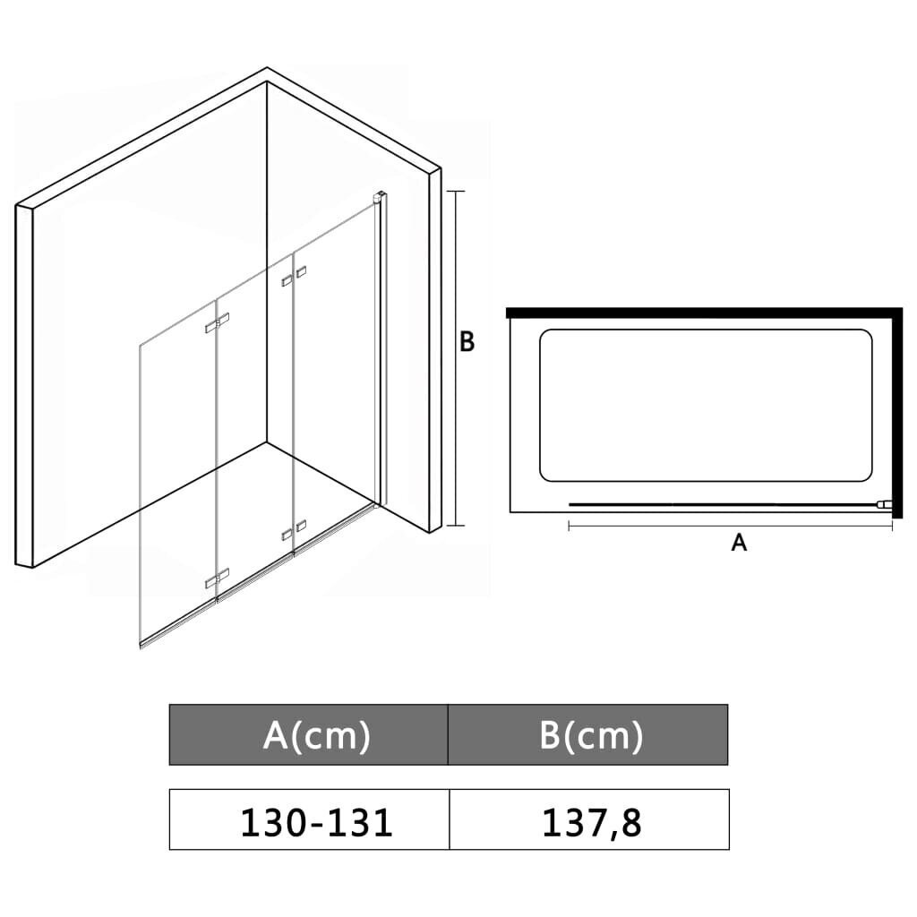 Kokkupandav dušikabiin, 3 paneeli, ESG, 130 x 138 cm hind ja info | Dušikabiinid | kaup24.ee